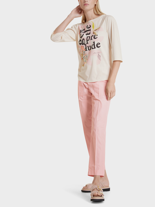 Print-Shirt mit Perlenstickerei