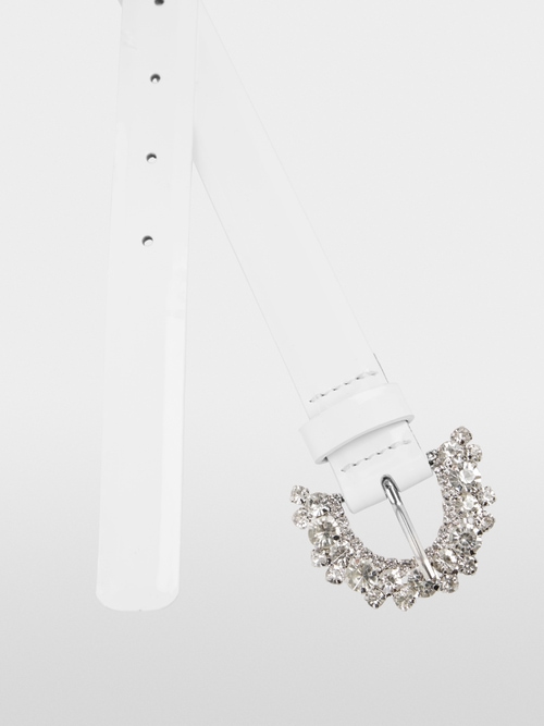 Slim waist belt with rhinestone buckle