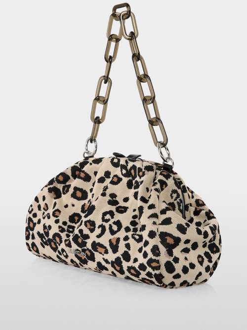 Knitted clutch bag with leopard print