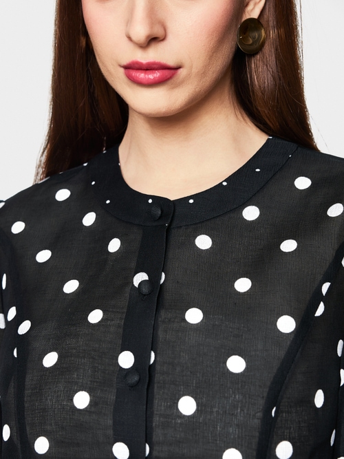 Blouse à pois en soie et lin