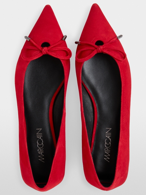 Pointed suede ballerina flats with bow