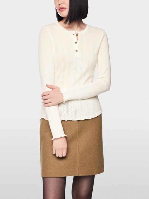 Long-sleeved buttoned openwork top