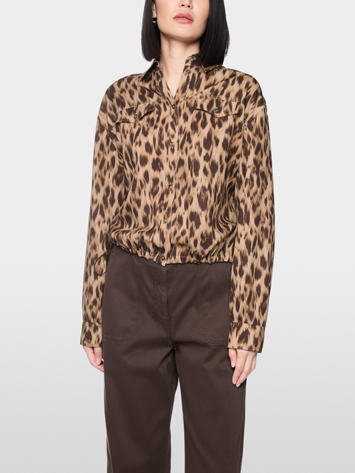 Leo-print blouse with elasticated waist
