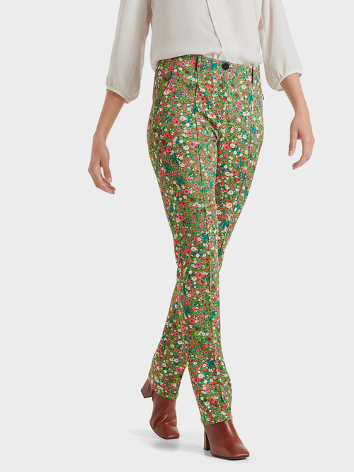 Stretch-Hose mit Millefleurs-Print