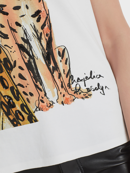 Art top with leopard/couple illustration