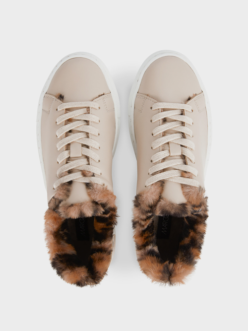 Leren sneakers met imitatiebont