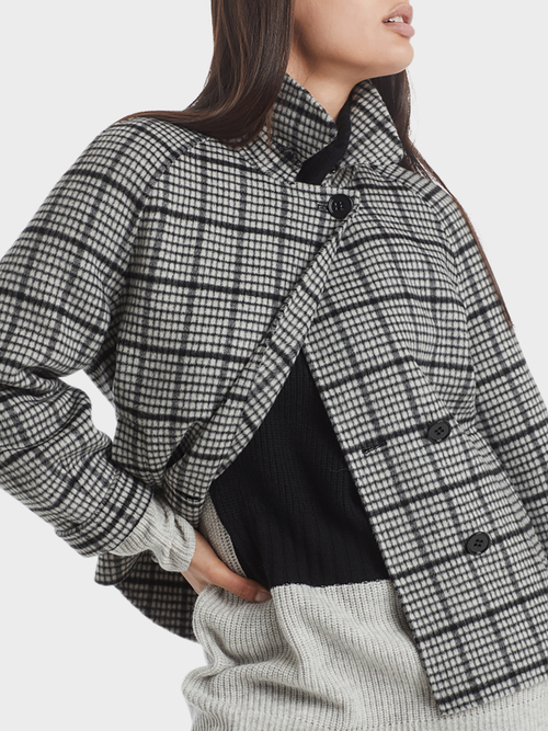 Pea coat with checked pattern