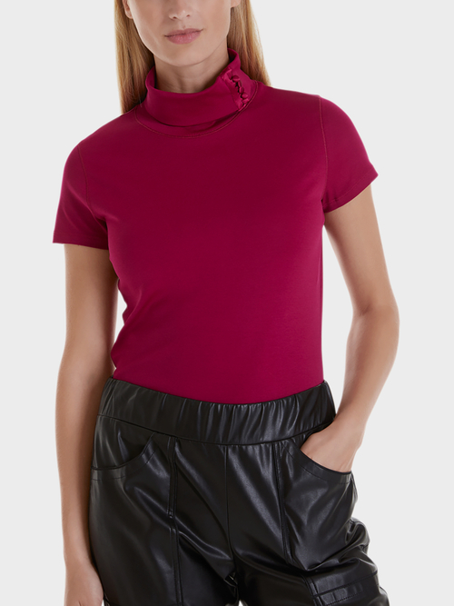 Jersey T-shirt with roll-neck