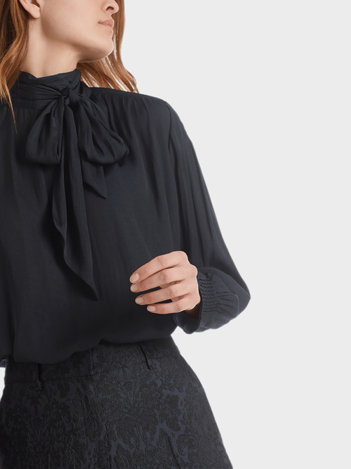 Bow-neck blouse with pintucks