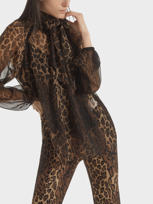 Blouse met strikhals en luipaardmotief