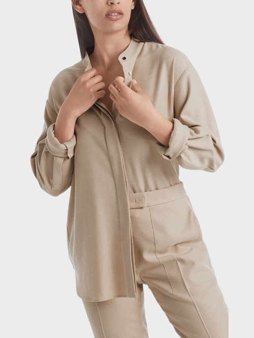 Longue chemise en laine mélangée