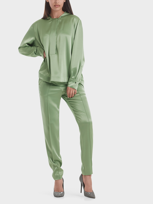 Blouse-style satin top with hood