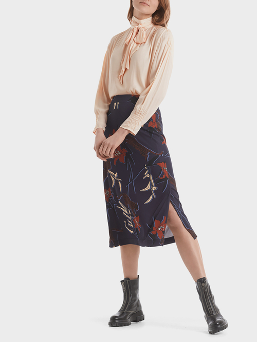 Midi skirt with leopard and flower print