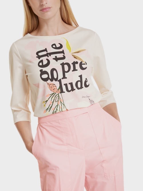 Print-Shirt mit Perlenstickerei