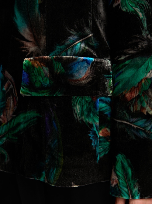 Velvet blazer with feather print
