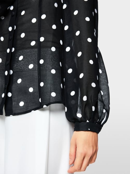 Blouse à pois en soie et lin