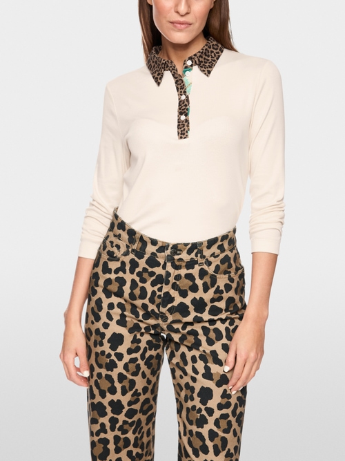 Plain polo shirt with leopard details