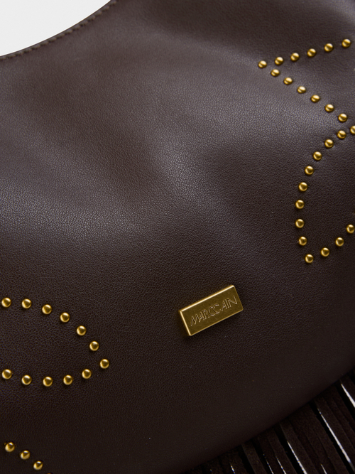 Hobo bag with studs and fringing