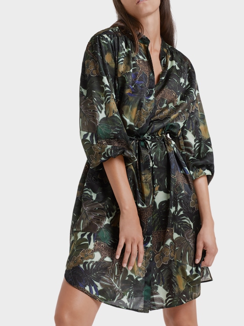 Bedrucktes Hemdblusenkleid mit Seide