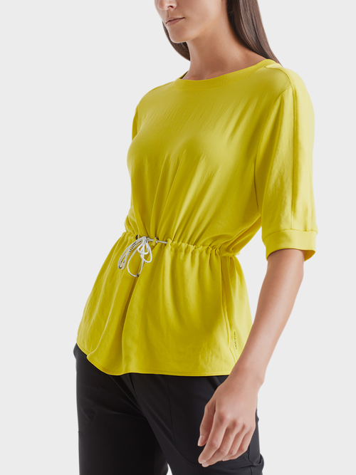 Blouse-style top in mixed materials