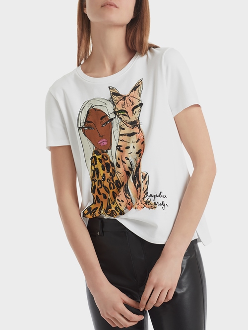 Art top with leopard/couple illustration