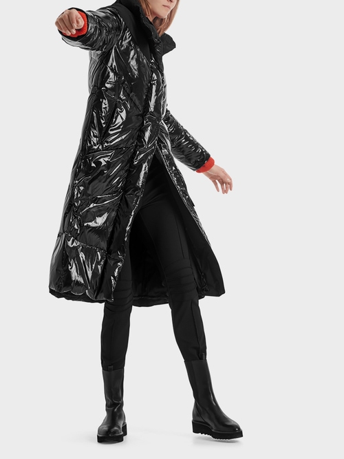 Down coat with a glossy finish