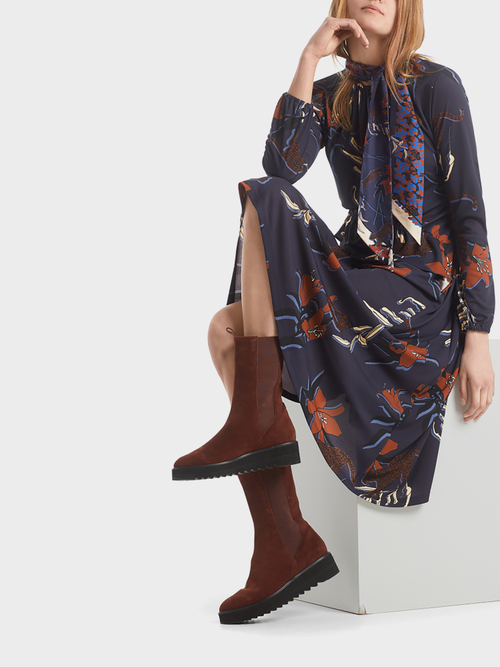 Floral/leopard print long-sleeved dress