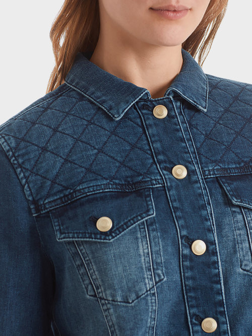 Diamond-quilted padded denim jacket