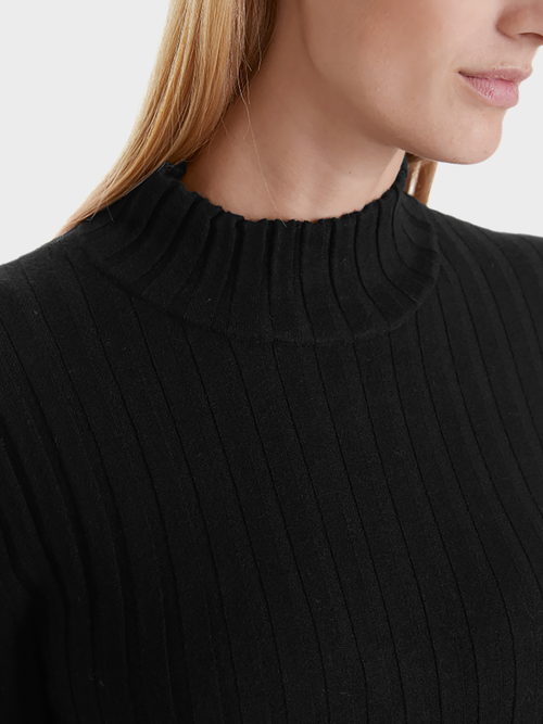 Rib-knit sweater with stand-up collar