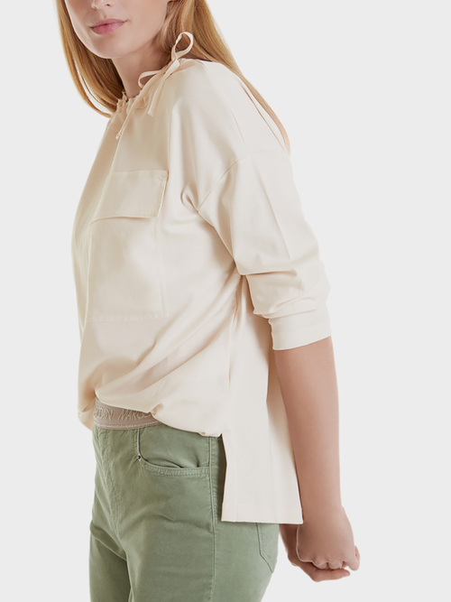 Jersey top with silk appliqués