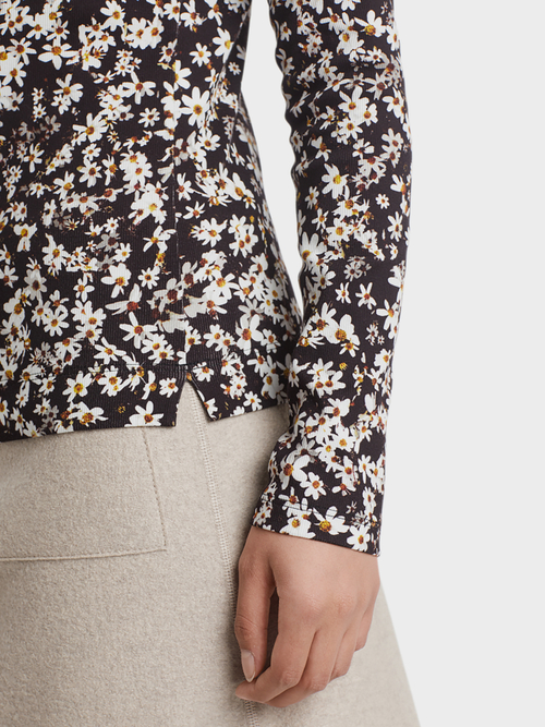 Floral ribbed cotton top