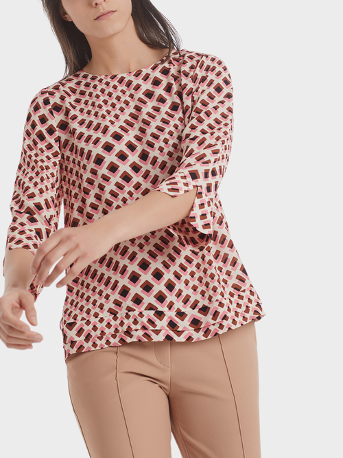 Crêpe-Blusenshirt mit Grafikmuster