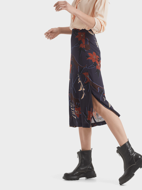 Midi skirt with leopard and flower print
