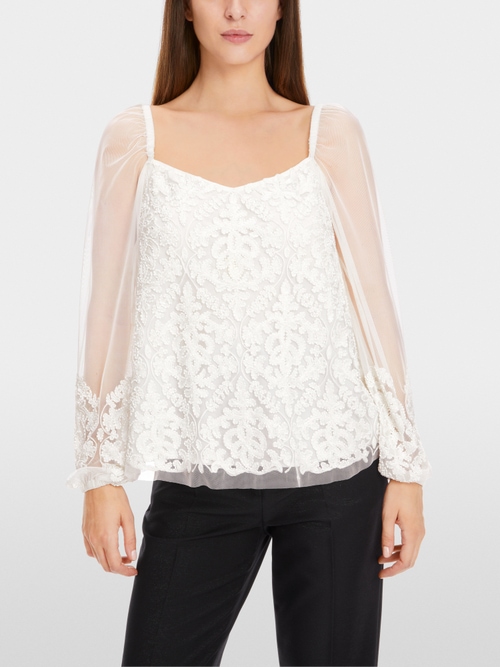 Lace blouse with pearl embroidery