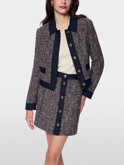 Tweed jacket with denim details