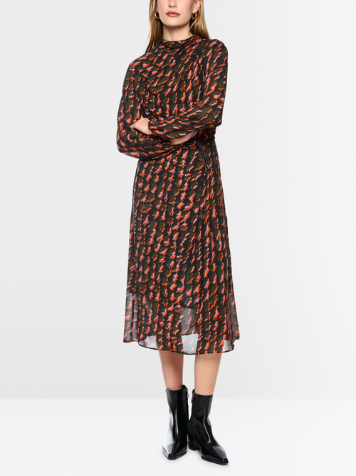 Printed dress with drawstring belt