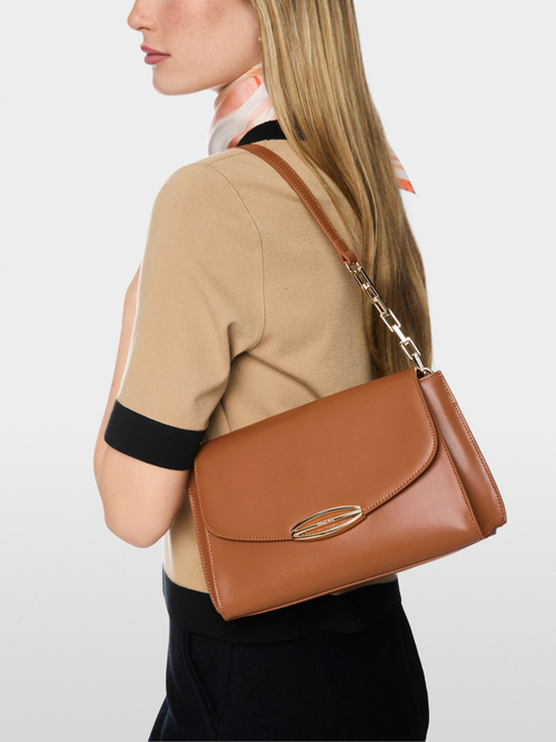 Flap-over shoulder bag with chain
