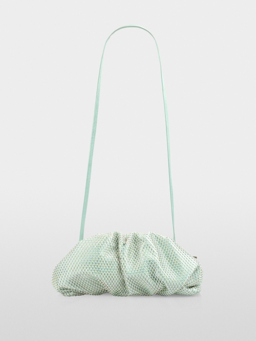 Satin-Clutch mit Kristall-Mesh-Besatz