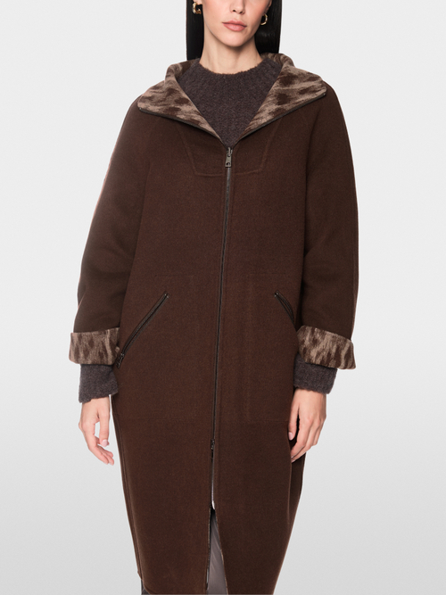 Wool coat with leopard print
