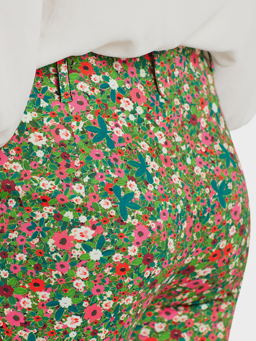 Stretch-Hose mit Millefleurs-Print