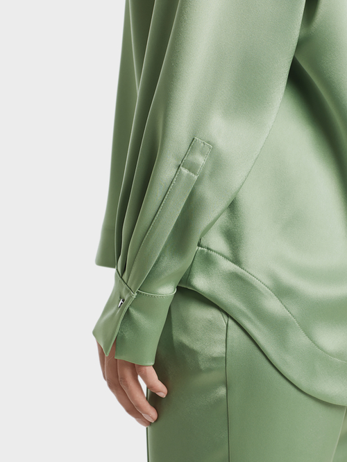 Blouse-style satin top with hood