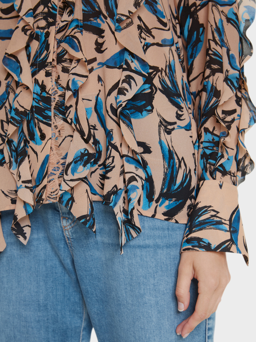 Volantbluse mit Bird-Print