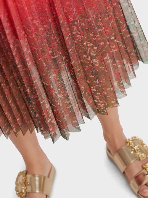 Plisseerock mit Millefleurs-Print