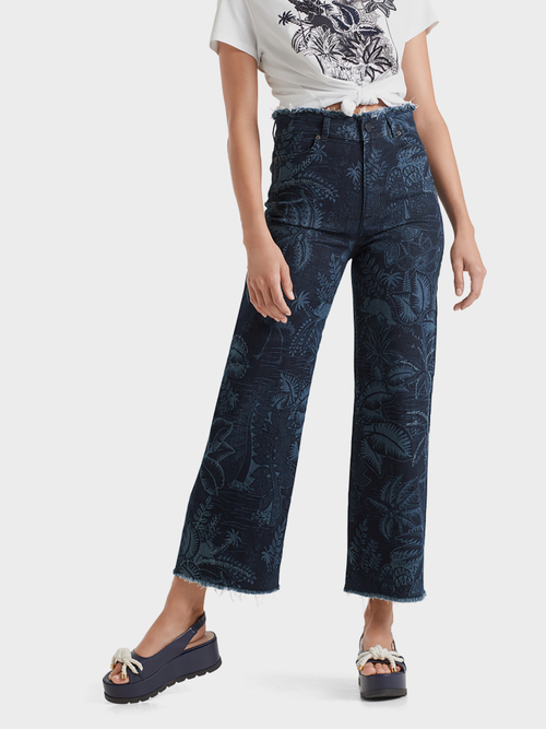 Bedruckte High-Waist-Jeans