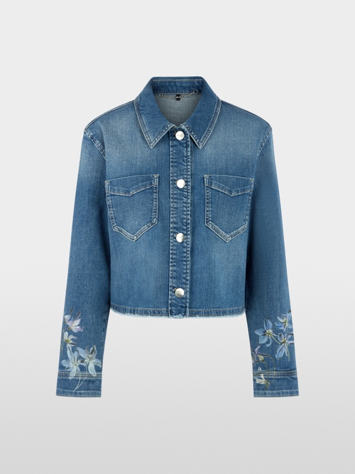 Denim jacket with floral print sleeves