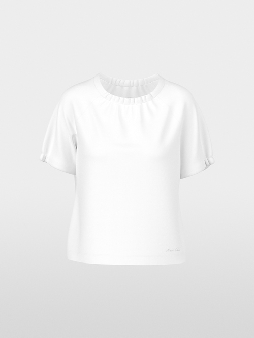 Plain short-sleeve shirt with gathering