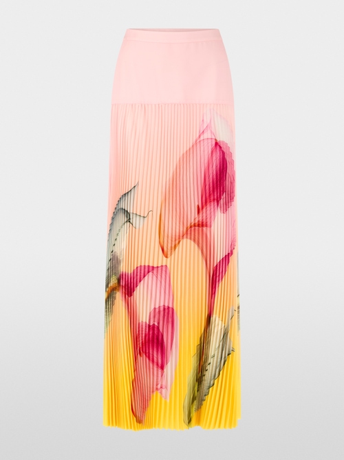 Pleated maxi skirt with calla lilies