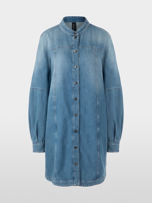 Denim mini dress with stand-up collar