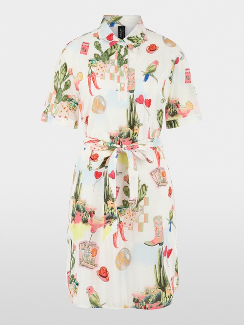Short-sleeved blouse dress with belt