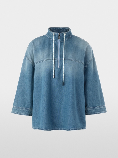 Sporty denim blouse with stand-up collar